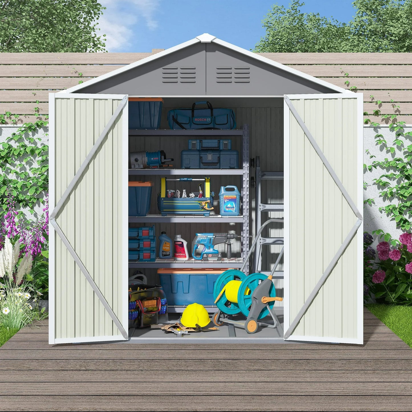 6' X 4' Outdoor Metal Storage Shed with Metal Base ,  Tools Storage Shed, Galvanized Steel Garden Shed with Lockable Doors for Backyard, Patio, Lawn