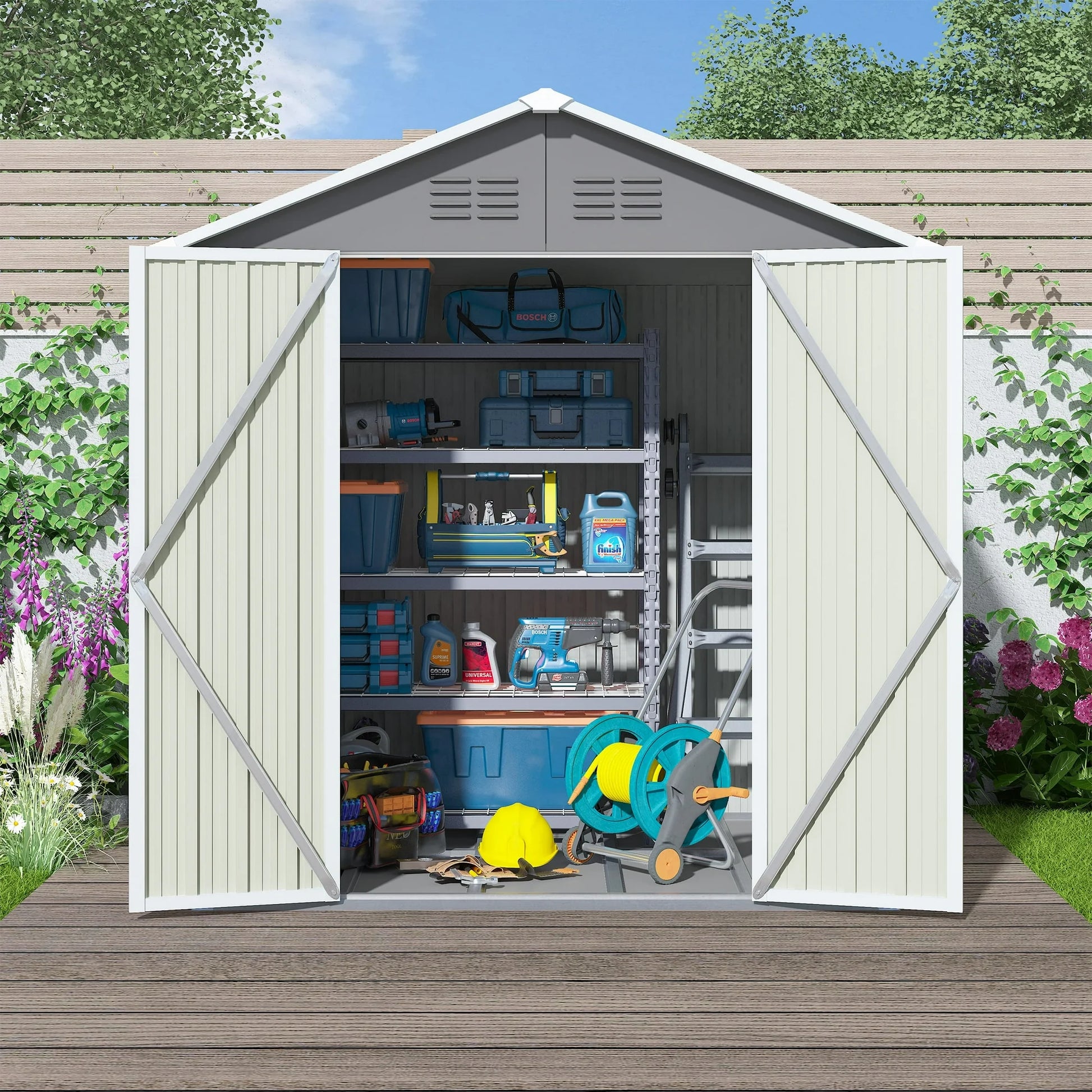 6' X 4' Outdoor Metal Storage Shed with Metal Base ,  Tools Storage Shed, Galvanized Steel Garden Shed with Lockable Doors for Backyard, Patio, Lawn