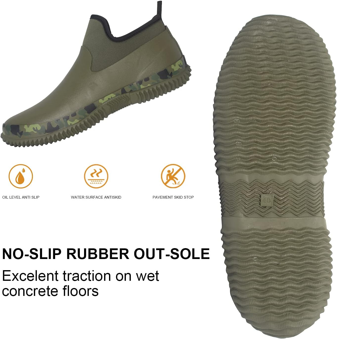 Unisex Waterproof Garden Shoes Ankle Rain Boots Mud Muck Rubber Slip-On Footwear with Comfort Insole for Women Men