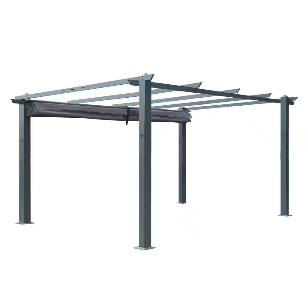 10 Ft. W X 10 Ft. D Aluminum Pergola Outdoor with Dark Gray Retractable Canopy
