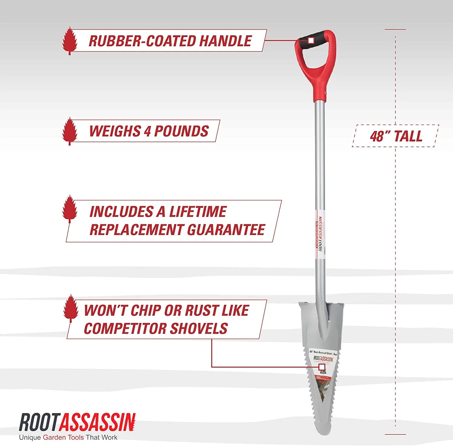Red  Carbon Steel Shovel, 48-Inch