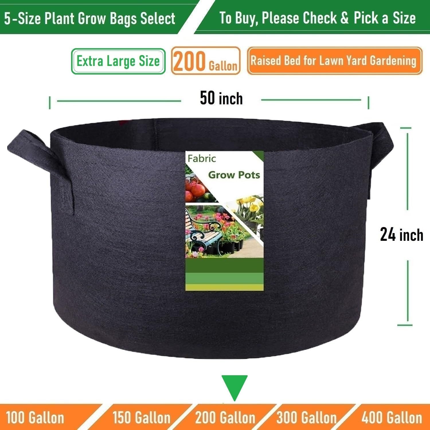 200 Gallon Large Raised Garden Bed Bag Big (50X24 Inch) Sturdy Plant Grow Bag for Tomato,Potato Planter Bag,Herb Veggies Planter,Flower Bed,Yard Waste Bag,Lawn Debris Bag,Leaf Bag,Garden Bag W/ Gloves