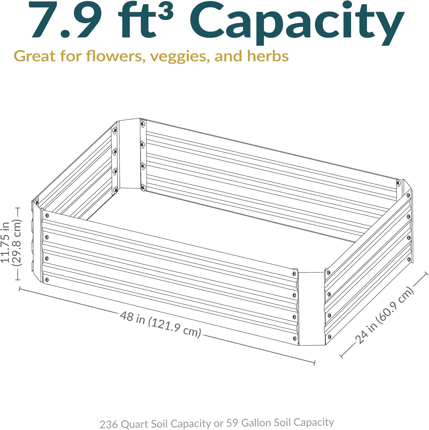 11.75" H Raised Metal Garden Bed - Galvanized Raised Garden Bed Outdoor for Vegetables and Flowers - Dark Gray - 4' X 2' Rectangle