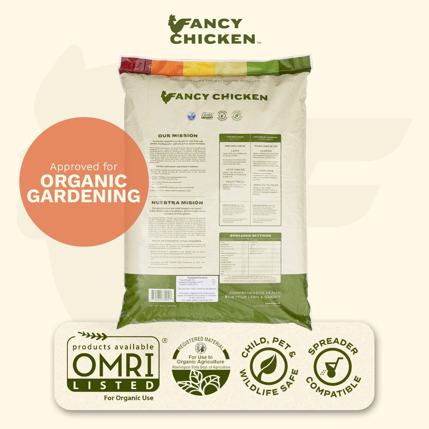 Fancy Chicken Pelleted Organic Poultry Manure Lawn & Garden Food, 40Lb