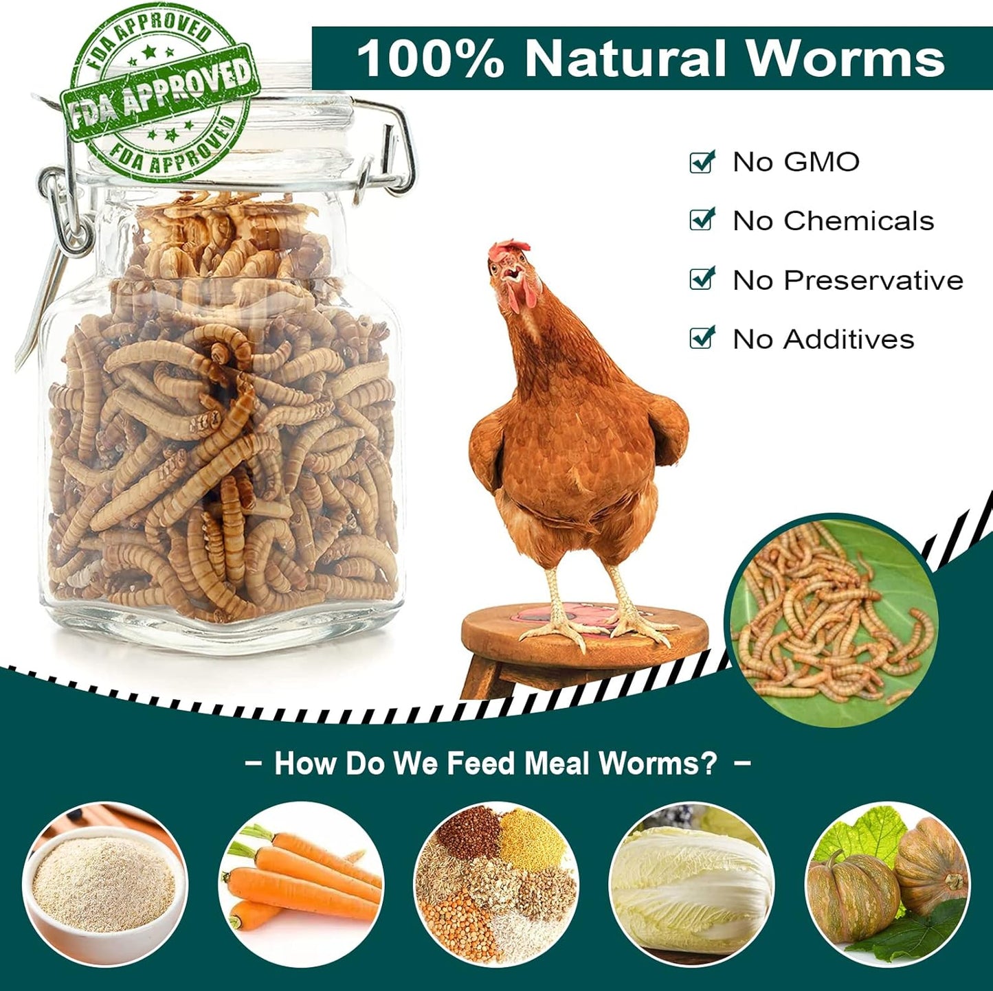 44LBS Dried Mealworms for Chickens, 100% Natural Premium Quality Non-Gmo, Treats for Poultry, Chickens, Ducks and Geese