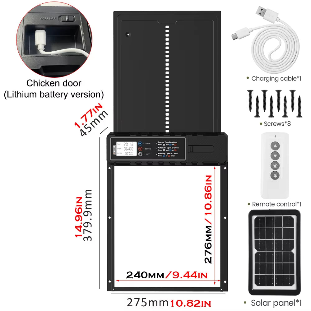 Solar Auto Chicken Coop Door Automatic Chicken Door Solar Powered & USB Charging Chicken Door 4 Modes with Timer & Light Senso