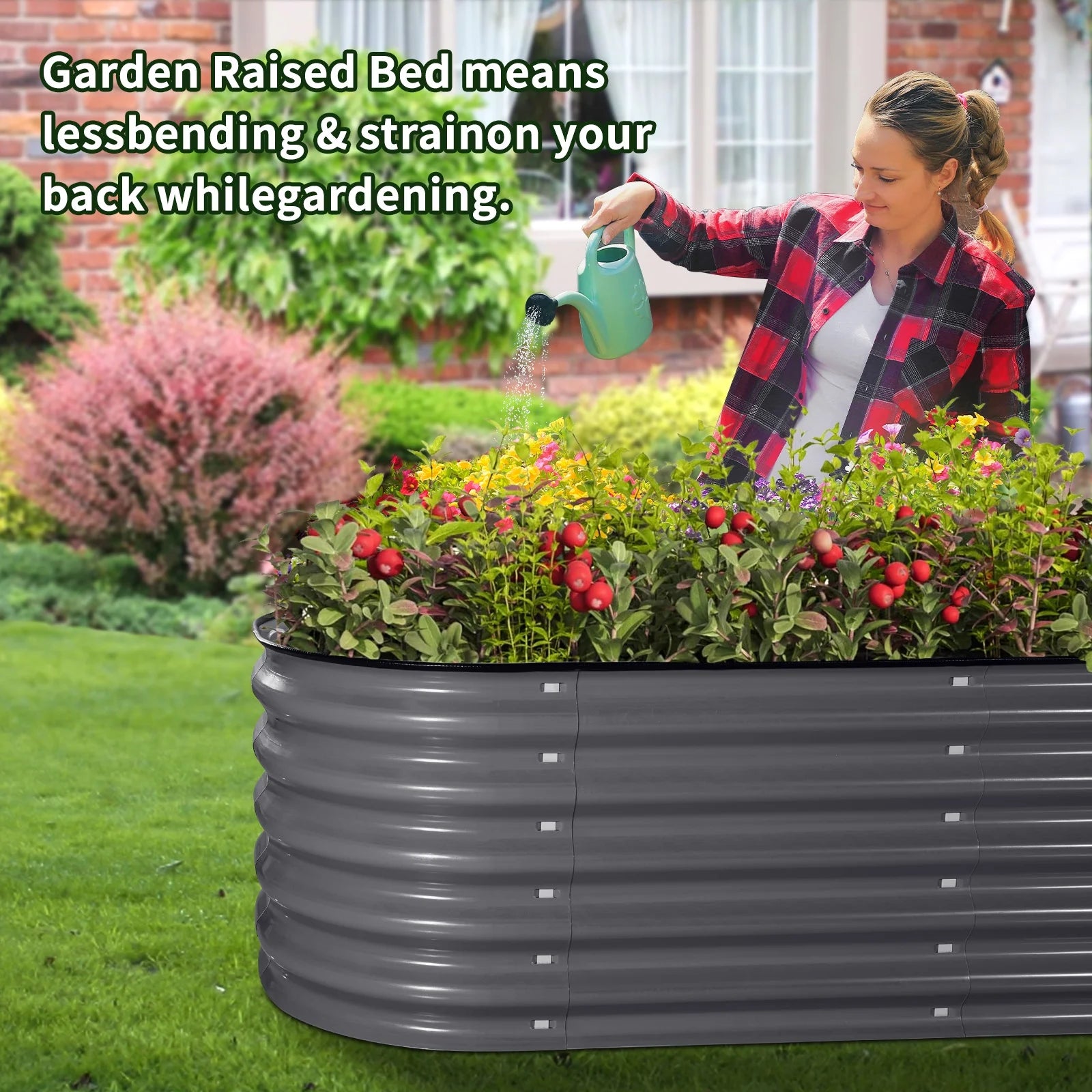 17" Tall Raised Garden Bed 9 in 1 Garden Raised 8Ftx2Ft Garden Bed Kits for Vegetables Flowers Ground Planter Box- Modern Gray