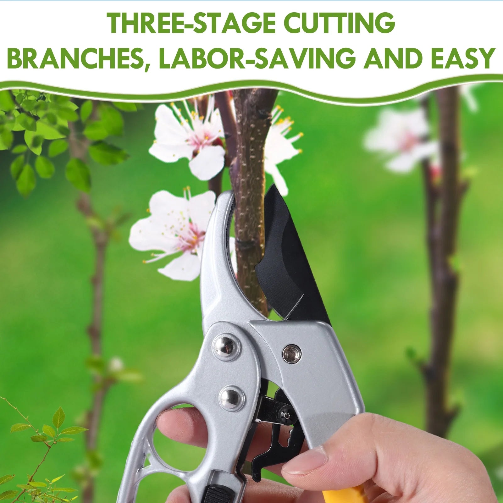 Labor-Saving 7.8 Oz Ratcheting Hand Pruners & Loppers with Ergonomic Non Slip Handle
