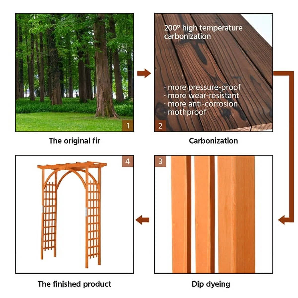 7 Foot Wood Arbor Arch Trellis for Garden, Natural Wood Color