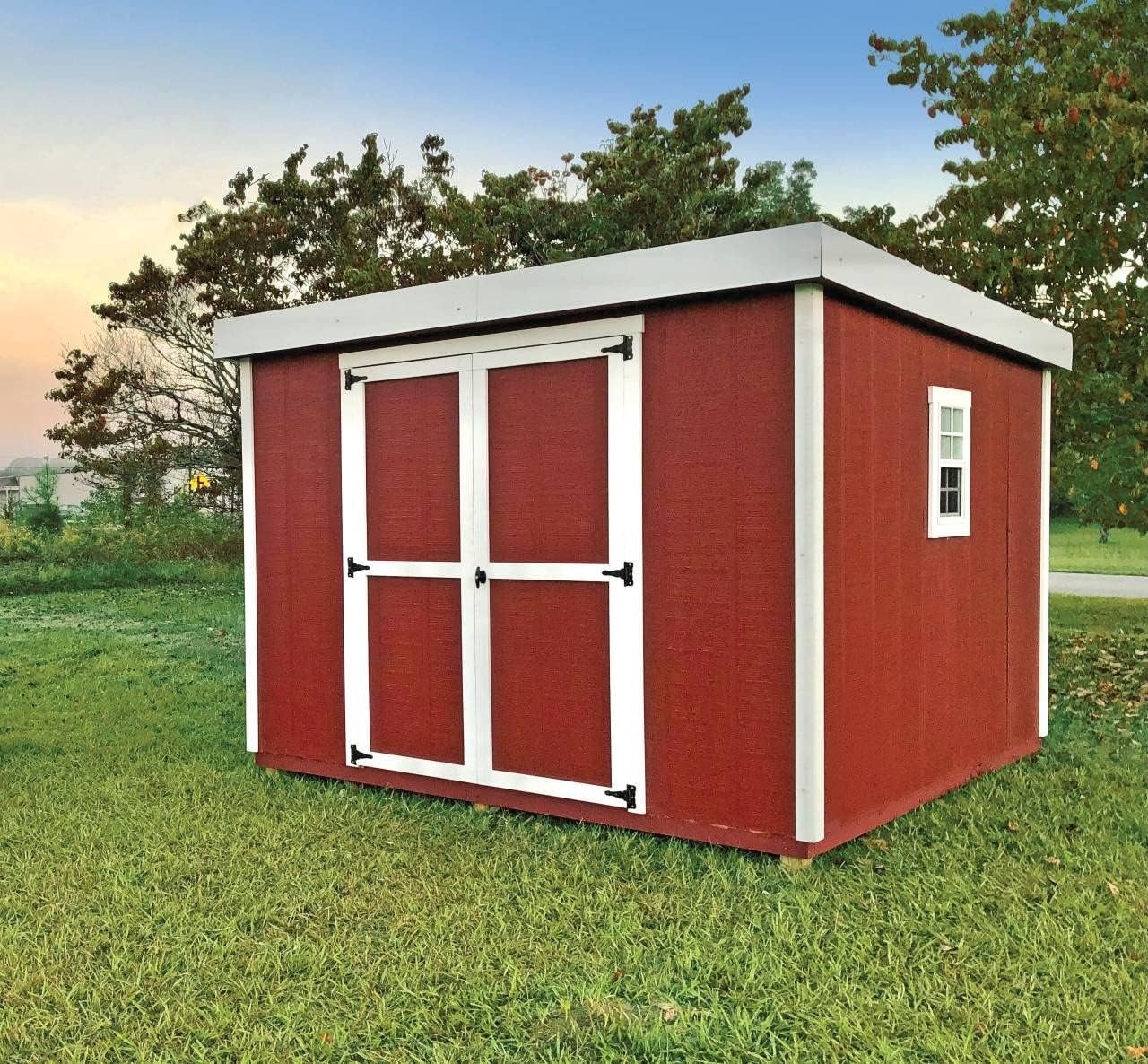 Overez Outdoor Storage Shed (10 Ft. X 10 Ft. X 7.5 Ft), Pinewood USA Made Shed Kit in a Box, Double Doors, Windows, Large Storage Shed for Lawn Equipment and Outdoor Gear (Shed Floor Sold Separately)