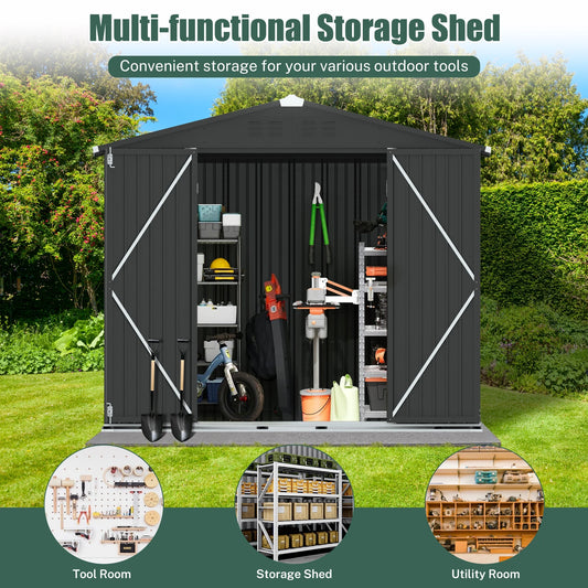 8' X 6' Outdoor Metal Storage Shed, Tools Storage Shed, Galvanized Steel Garden Shed with Lockable Doors, Outdoor Storage Shed for Backyard, Patio, Lawn, Dark Gray