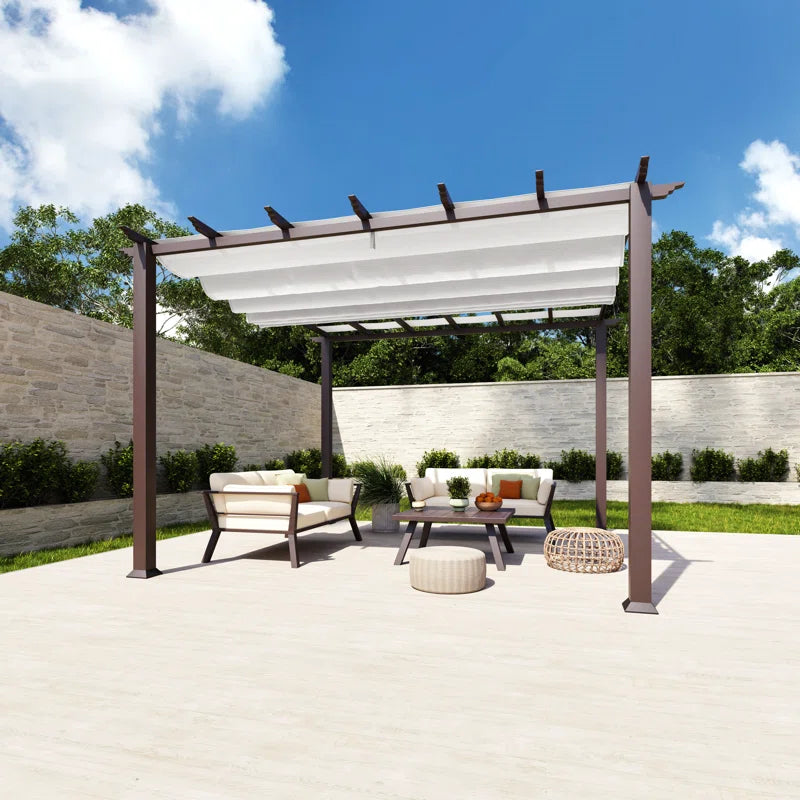 Florence 11 Ft. W X 11 Ft. D Wood Grain Aluminum Pergola in Chilean Ipe Finish with Canopy