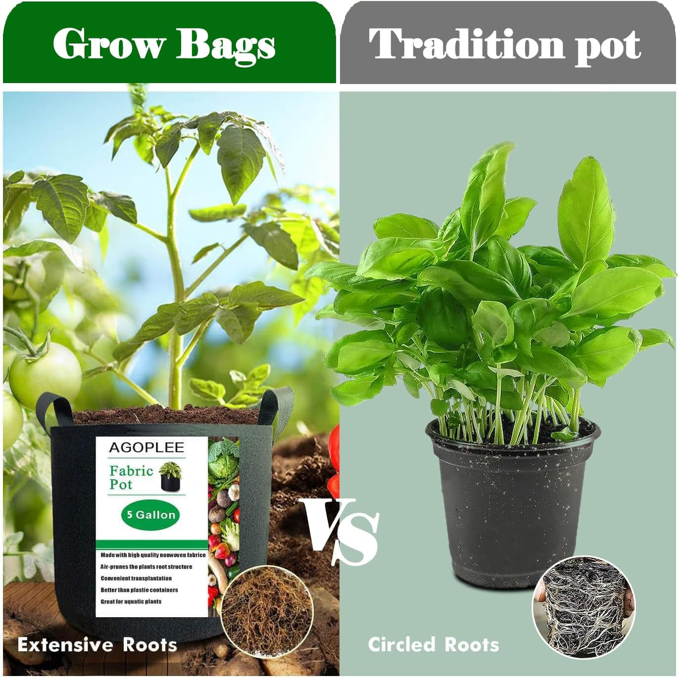12-Pack 5 Gallon Plant Grow Bags Heavy Duty Thickened Nonwoven Fabric Pots with Handles