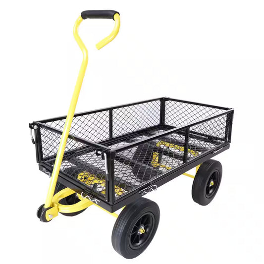 3.5 Cu. Ft. Metal Black Garden Cart with Solid Wheels