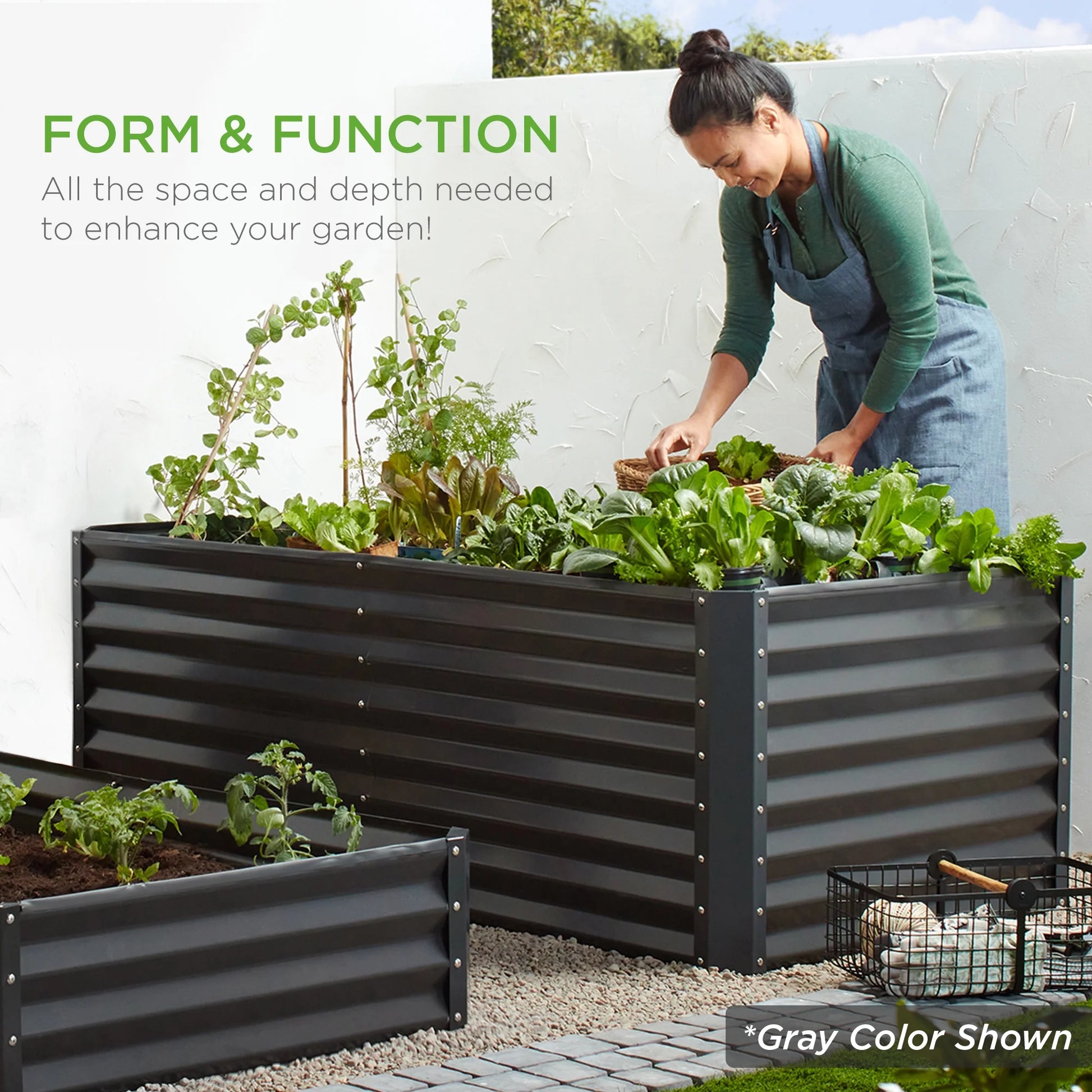 6X3X2Ft Outdoor Metal Raised Garden Bed, Planter Box for Vegetables, Flowers, Herbs - Wood Grain