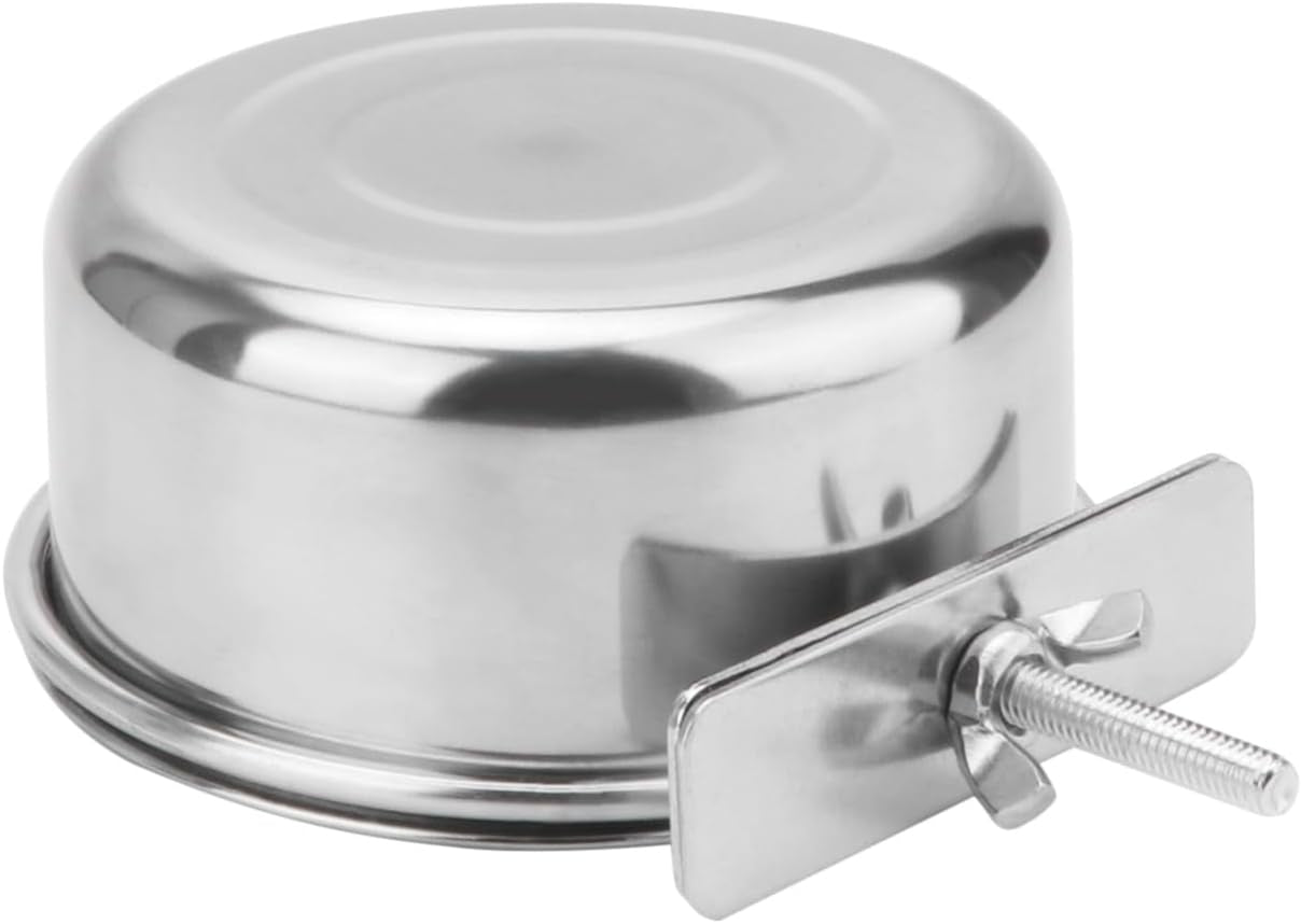 Pet Food Water Bowl with Clamp Holder Stainless Steel Coop Cup Hanging Feeder for Dog Bird Parrot Cat Rabbit (S)