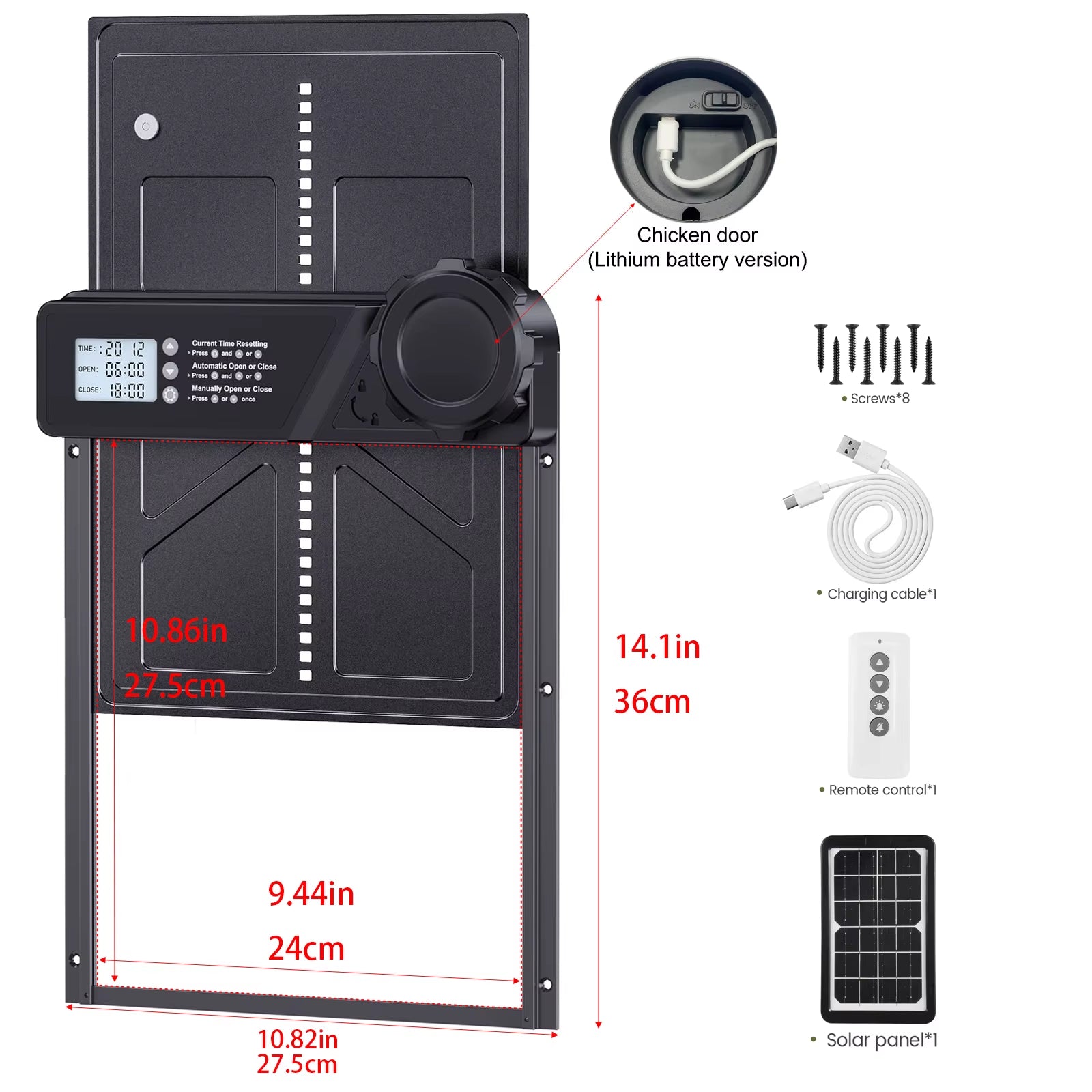 Solar Auto Chicken Coop Door Automatic Chicken Door Solar Powered & USB Charging Chicken Door 4 Modes with Timer & Light Senso
