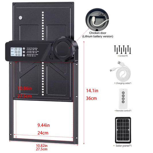 Solar Auto Chicken Coop Door Automatic Chicken Door Solar Powered & USB Charging Chicken Door 4 Modes with Timer & Light Senso