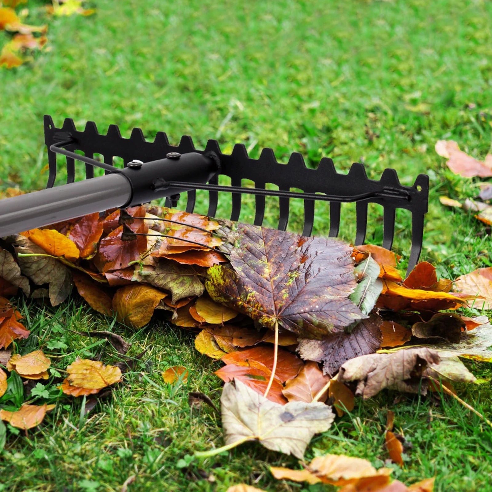 5FT Bow Rake, 17 Steel Tines Metal Head Heavy Duty Garden Rake