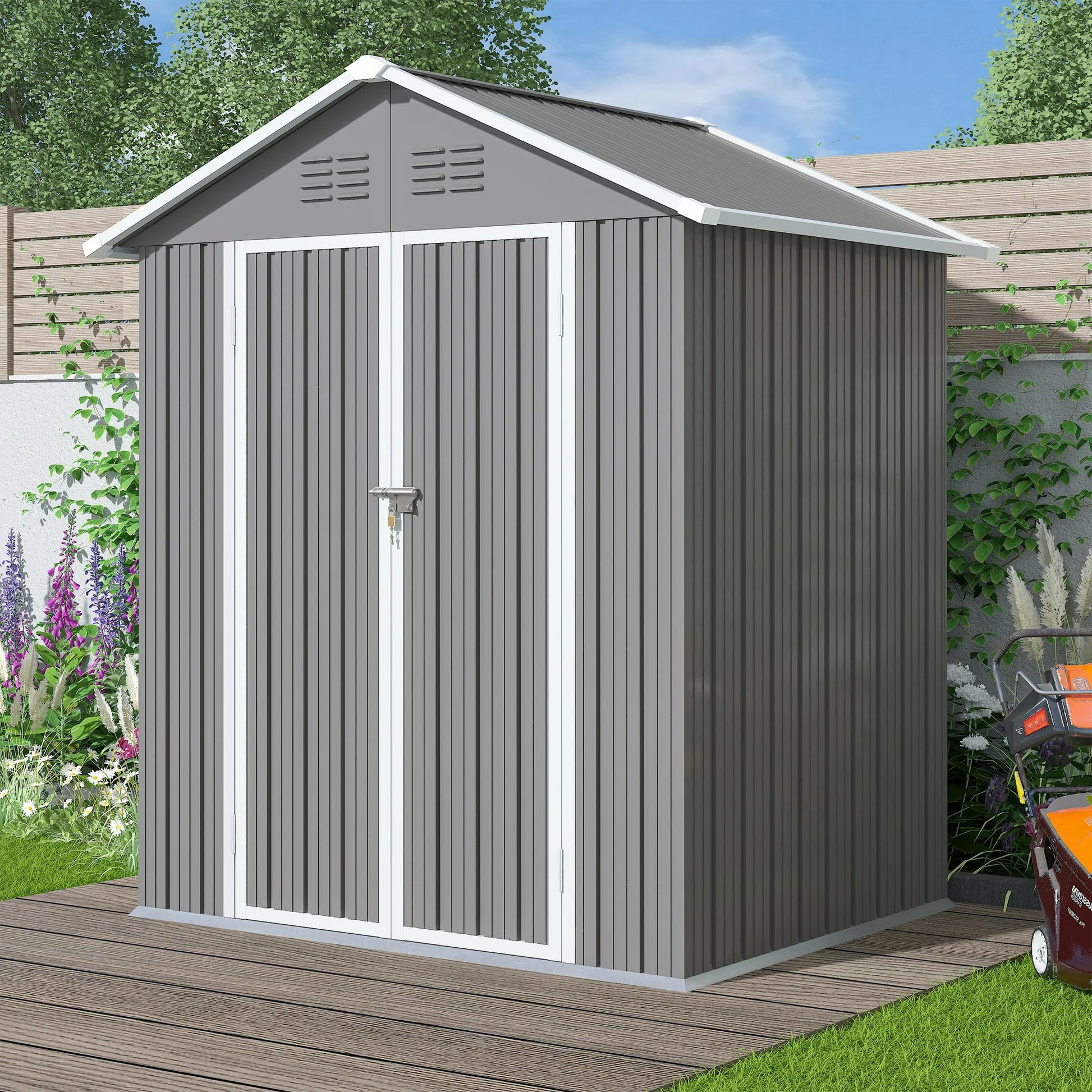 6' X 4' Outdoor Metal Storage Shed with Metal Base ,  Tools Storage Shed, Galvanized Steel Garden Shed with Lockable Doors for Backyard, Patio, Lawn