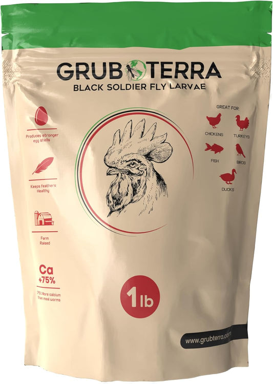 Golden Dried Black Soldier Fly Larvae - Premium Supplement to Increase Egg Production for Chicken Treats, Bird Feed, Wildbird Feeder, Pet Bird Food, and Chicks Feed (1Lb)