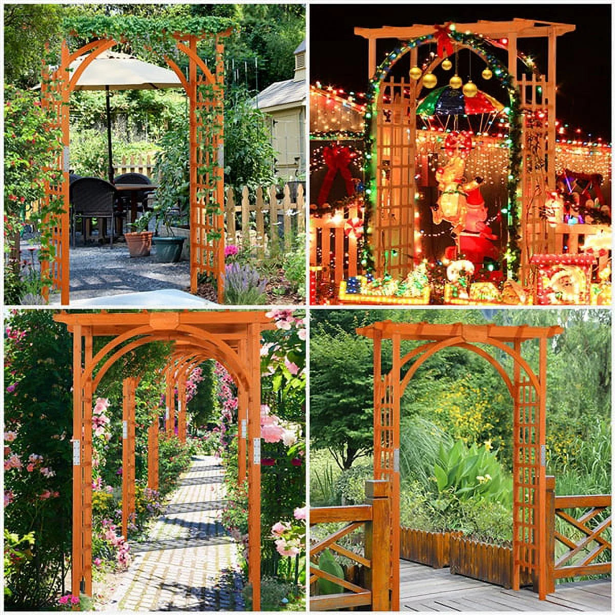 7 Foot Wood Arbor Arch Trellis for Garden, Natural Wood Color