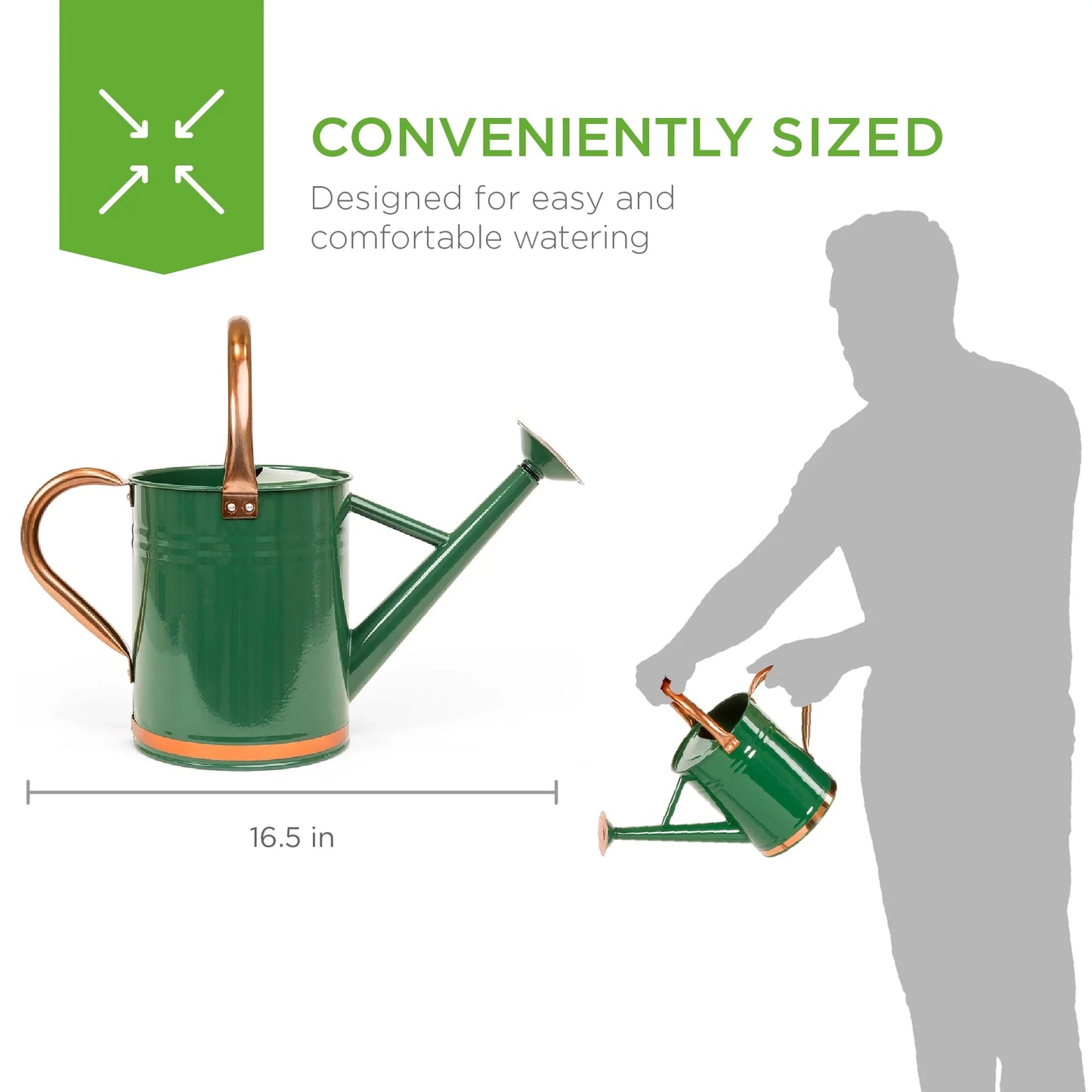 1-Gallon Galvanized Steel Watering Can for Gardening W/ O-Ring, Top Handle, Copper Accents