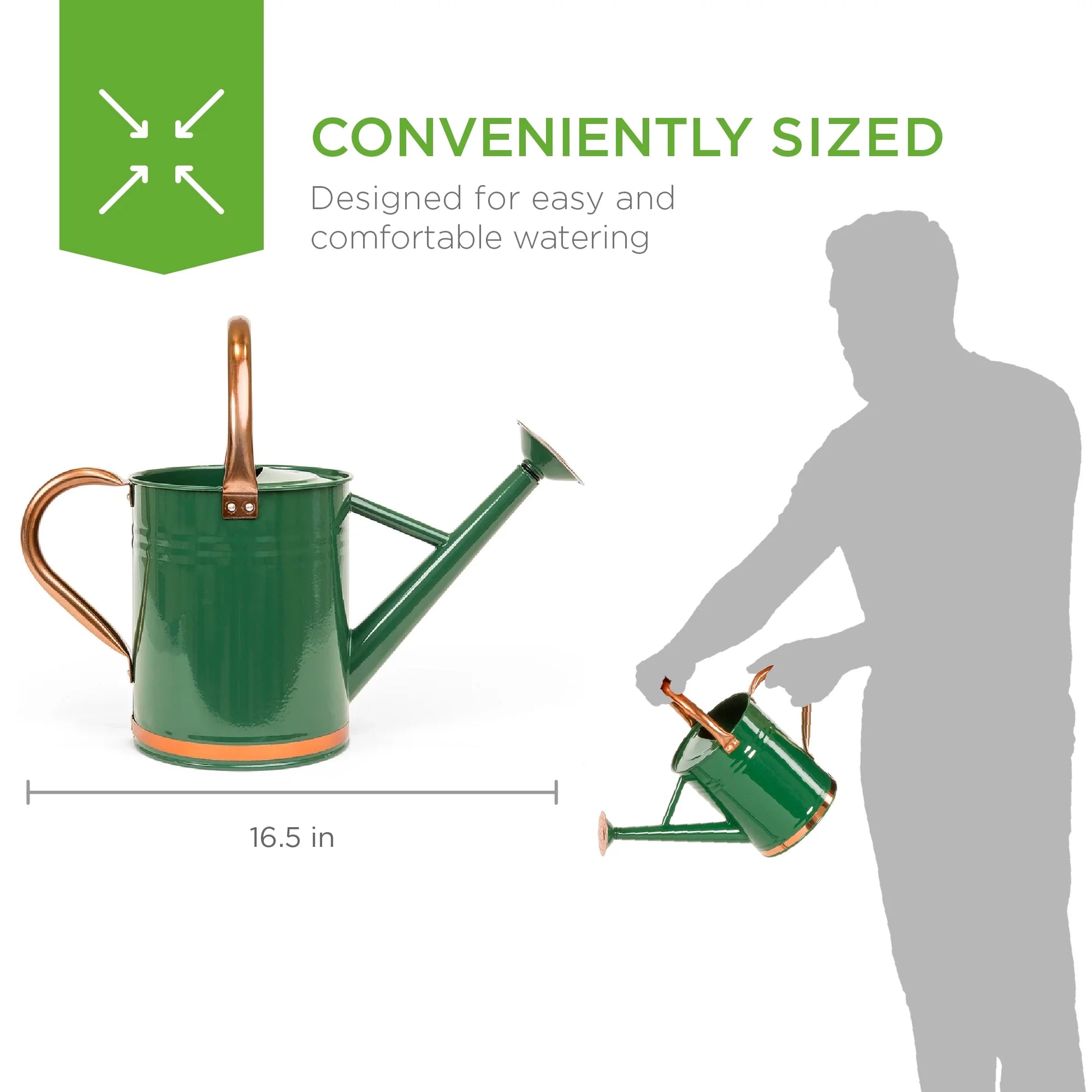 1-Gallon Galvanized Steel Watering Can for Gardening W/ O-Ring, Top Handle, Copper Accents