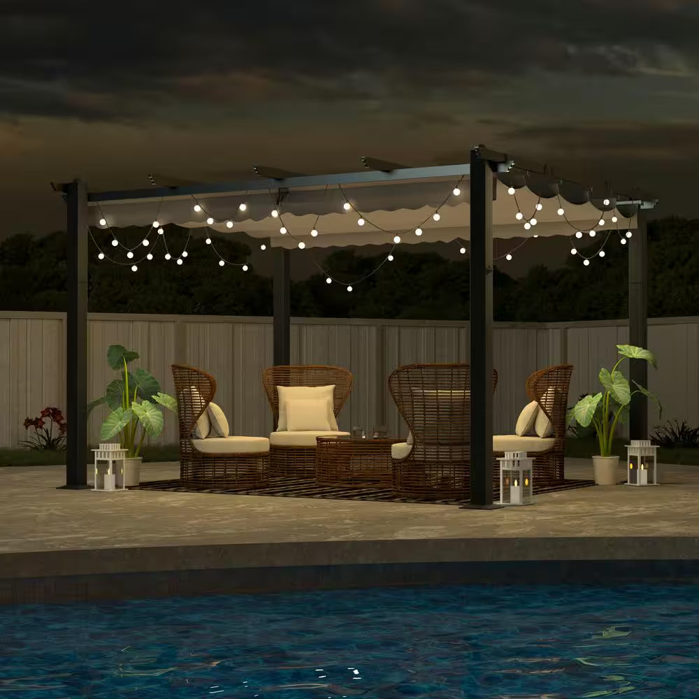 10 Ft. W X 10 Ft. D Aluminum Pergola Outdoor with Dark Gray Retractable Canopy