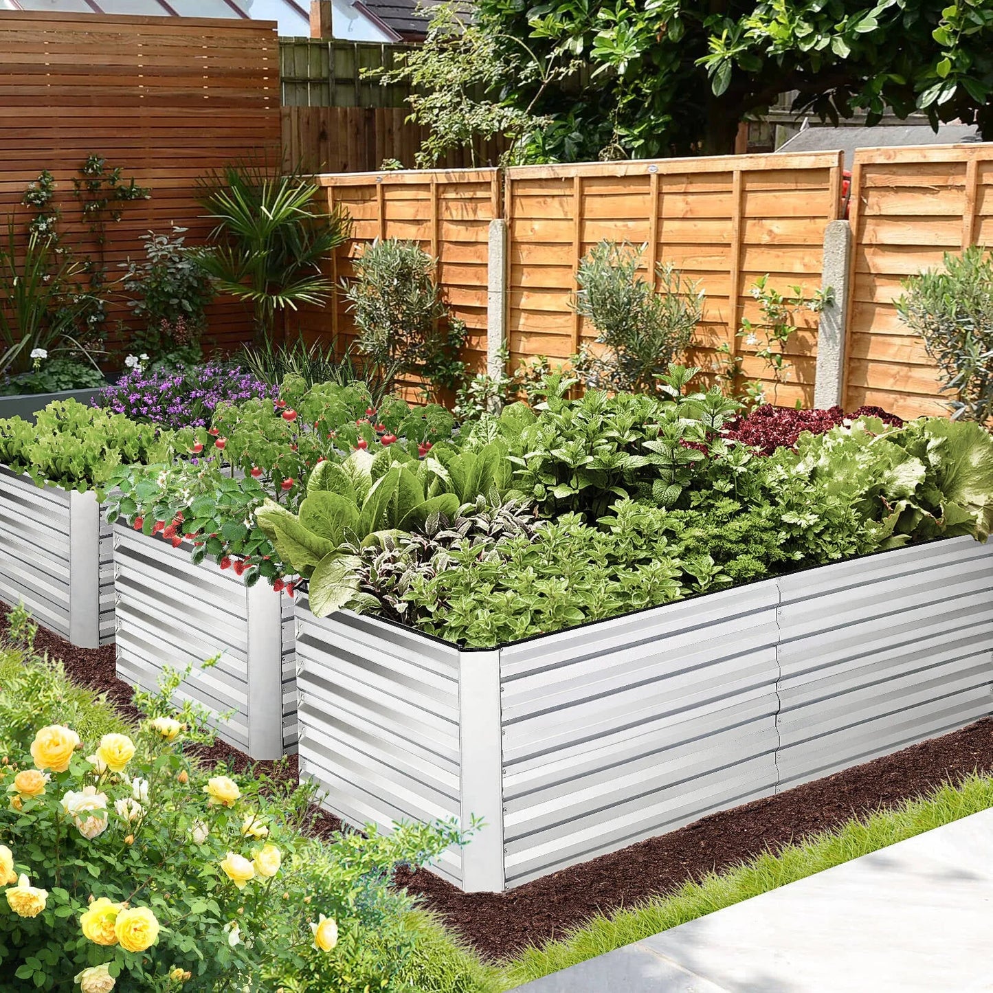 8X4X2Ft Galvanized Raised Garden Beds Large Metal Garden Beds Galvanized Steel Planter Boxes Outdoor for Vegetables Flowers Herbs
