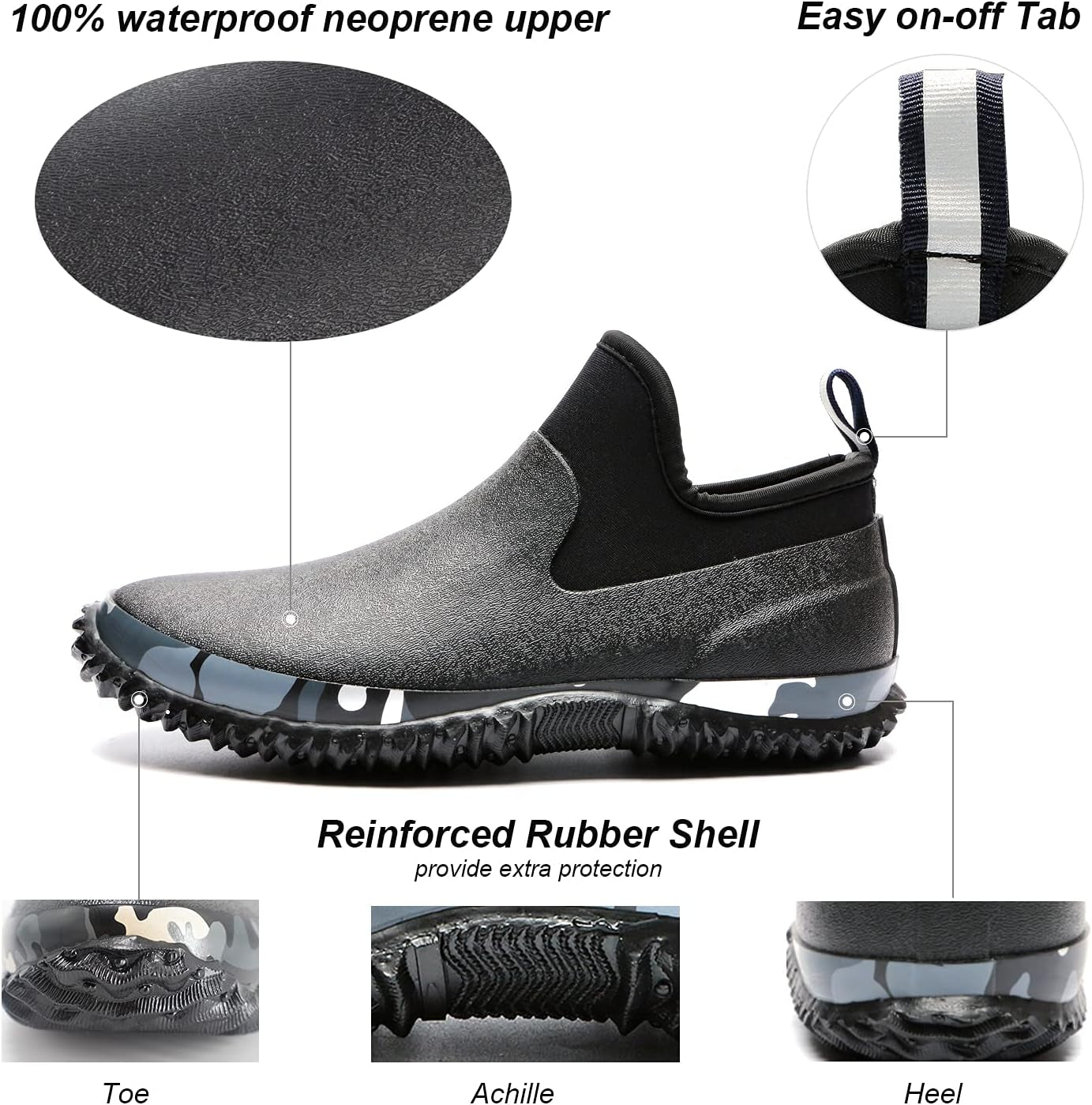 Unisex Waterproof Garden Shoes Ankle Rain Boots Mud Muck Rubber Slip-On Footwear with Comfort Insole for Women Men