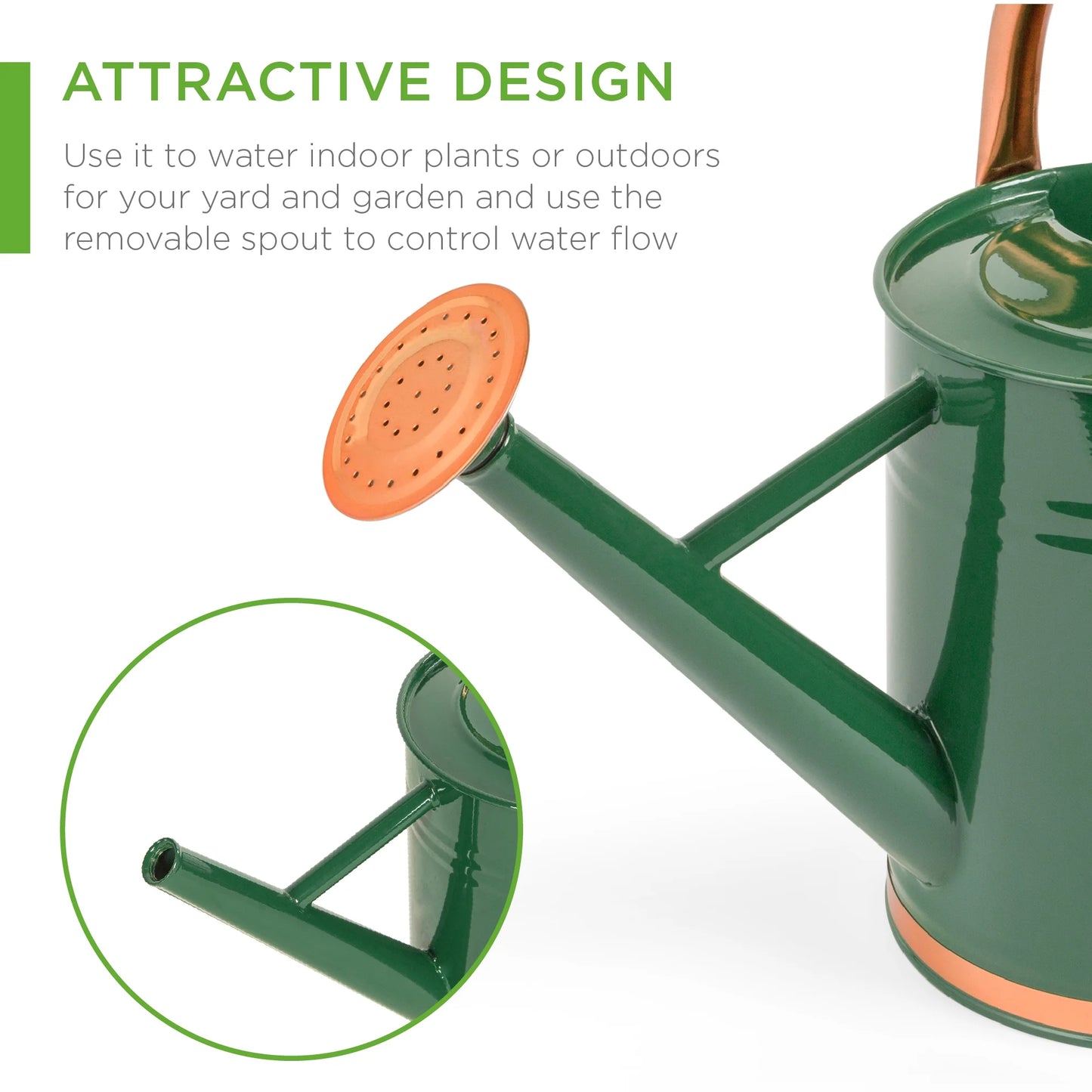 1-Gallon Galvanized Steel Watering Can for Gardening W/ O-Ring, Top Handle, Copper Accents