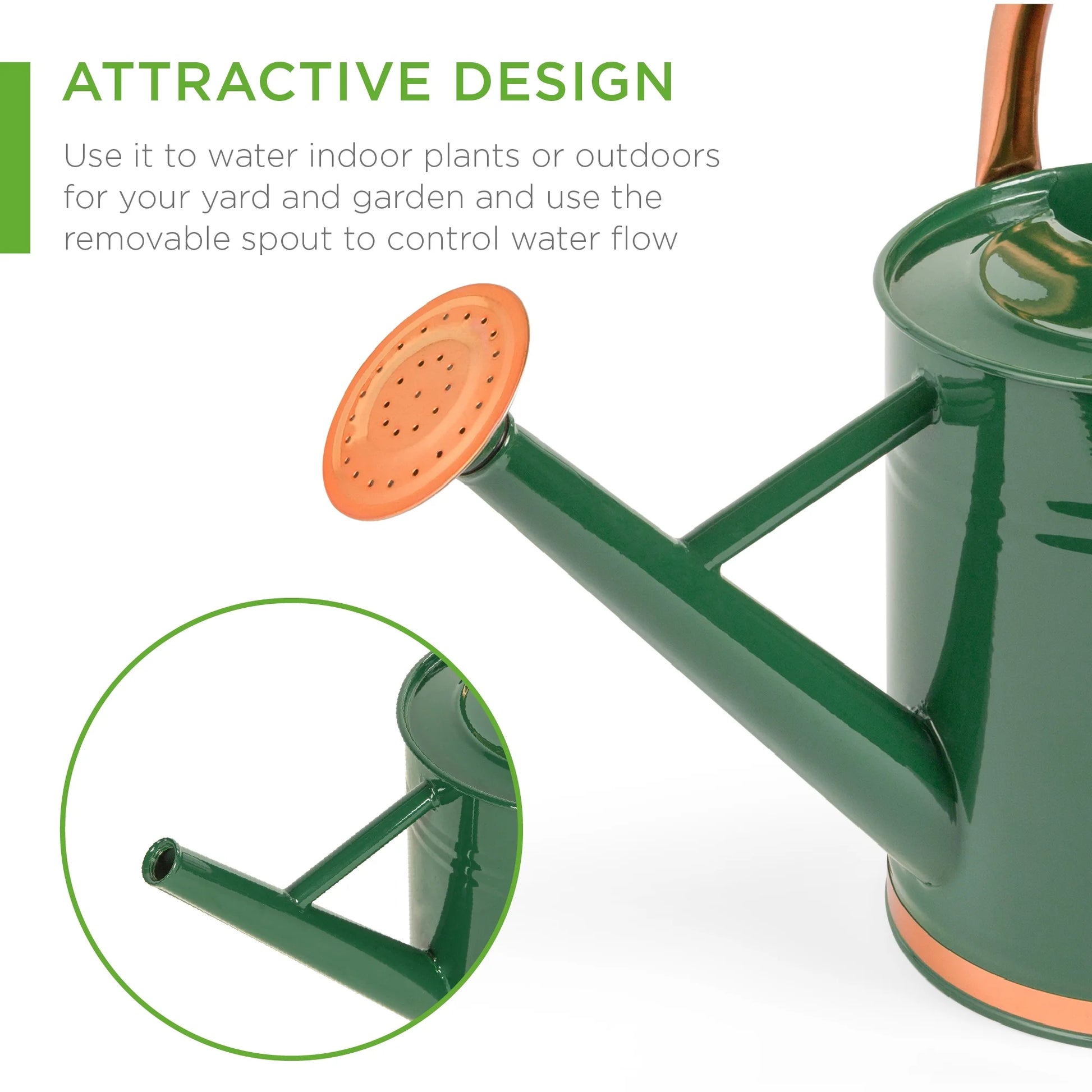 1-Gallon Galvanized Steel Watering Can for Gardening W/ O-Ring, Top Handle, Copper Accents