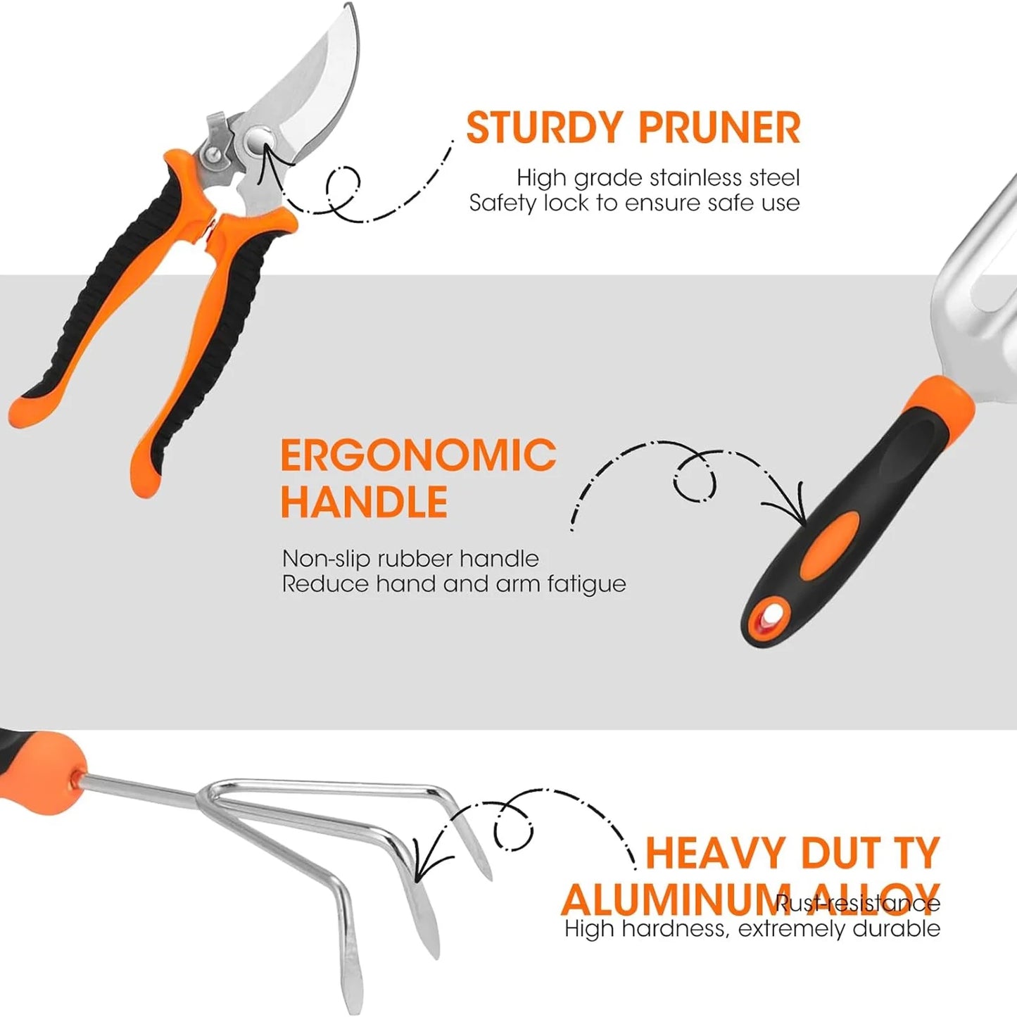 Gardening Tool Set, Heavy Duty 10-Piece Yard Tools with Non-Slip Handles, Gift Tote Bag Included
