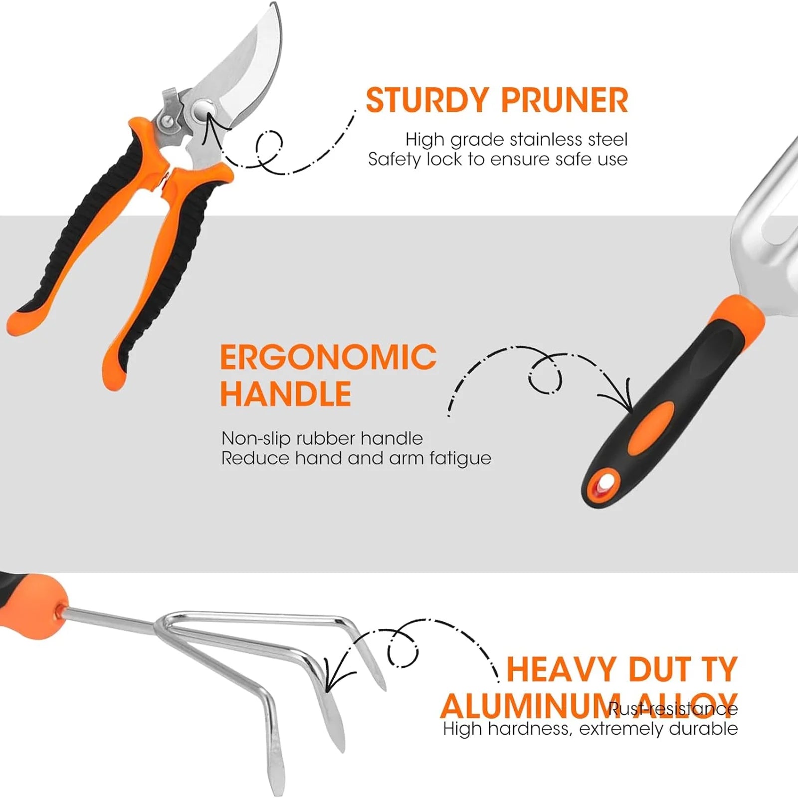 Gardening Tool Set, Heavy Duty 10-Piece Yard Tools with Non-Slip Handles, Gift Tote Bag Included