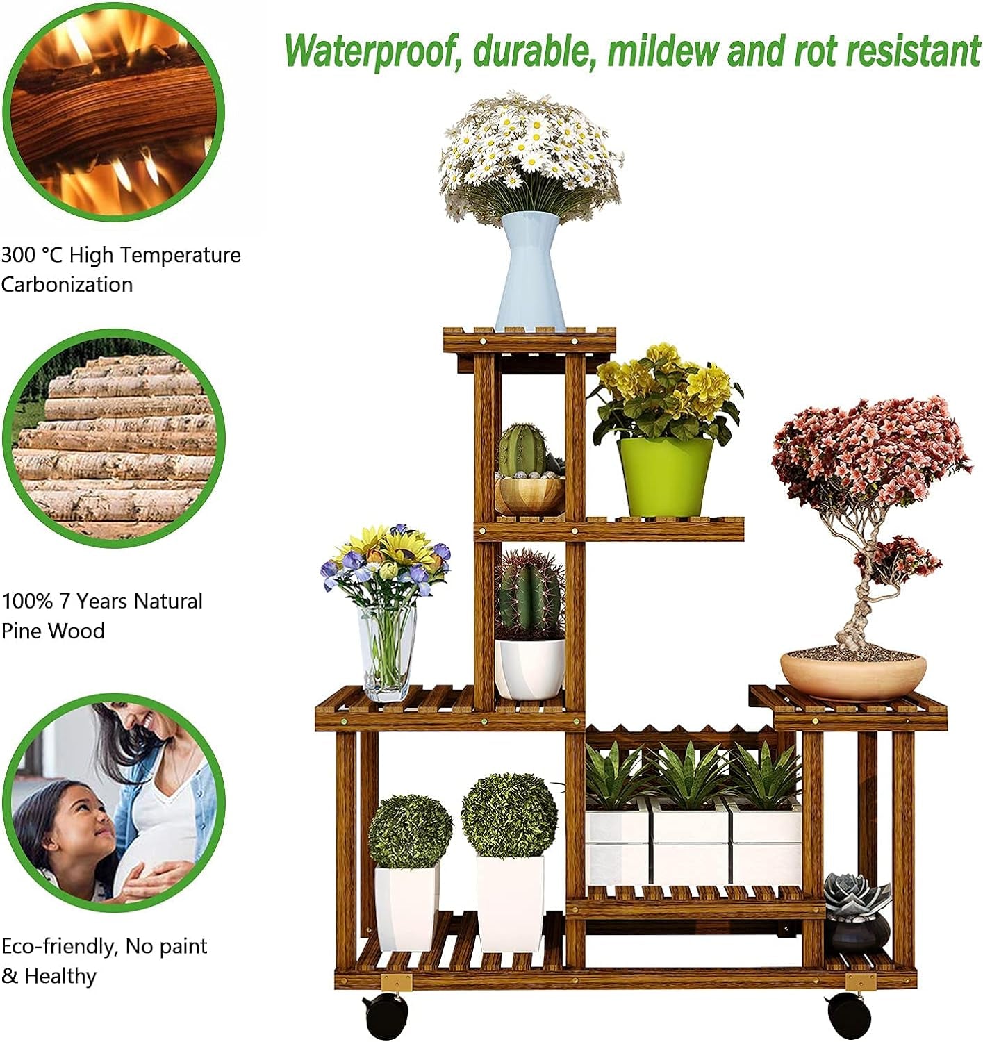 Wood Plant Stand ,Plant Stand Indoor , Outdoor 5 Tiered Large Plant Stand, Plant Shelf in Corner Living Room Balcony Terrace Wooden Plant Stand(12 Flowerpots)