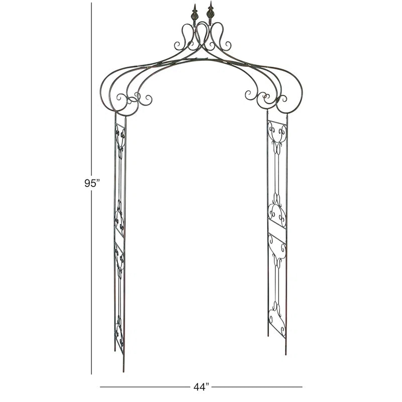 Ophir Metal Indoor Outdoor Arched Scroll Black Garden Arbor with Finial