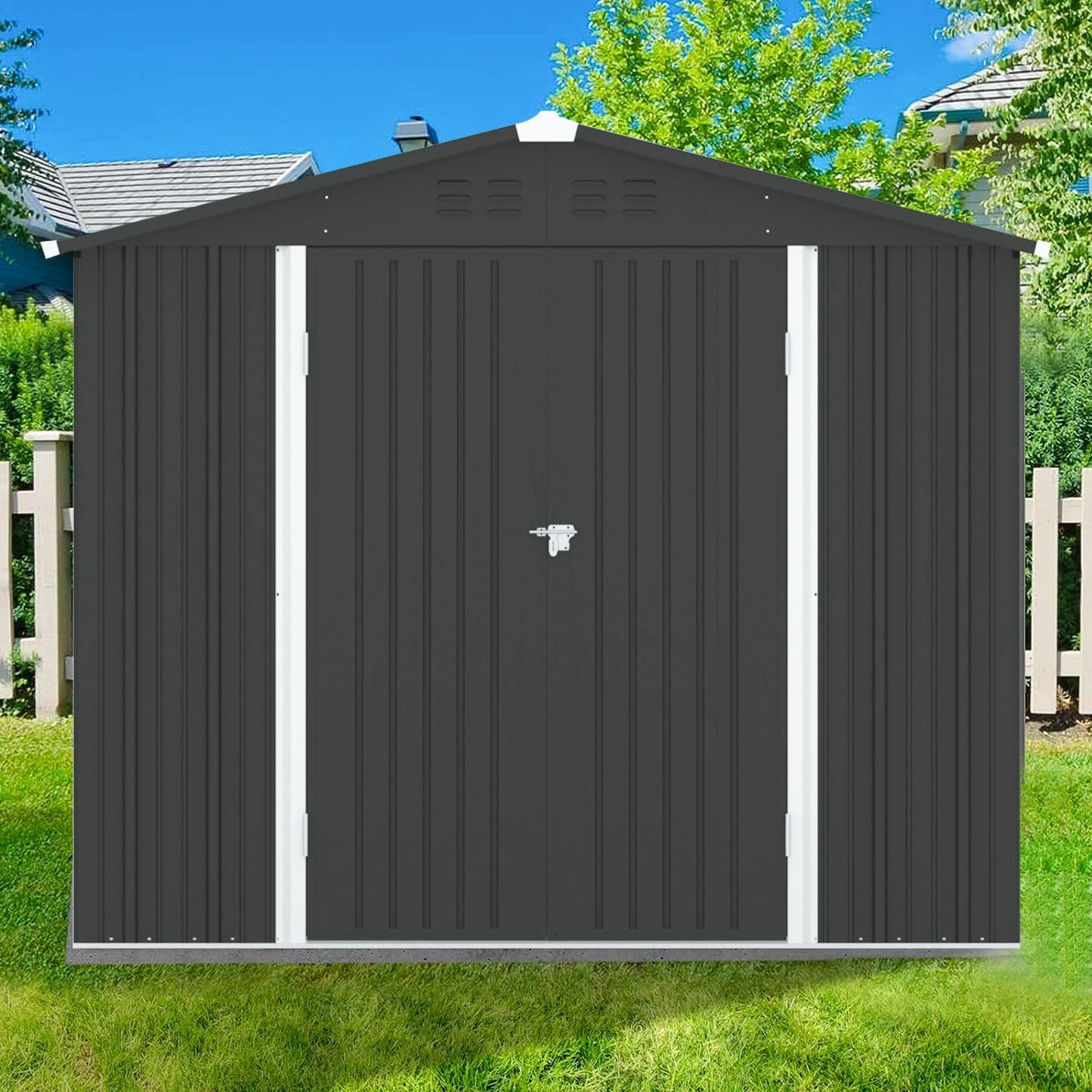 8' X 6' Outdoor Metal Storage Shed, Tools Storage Shed, Galvanized Steel Garden Shed with Lockable Doors, Outdoor Storage Shed for Backyard, Patio, Lawn, Dark Gray