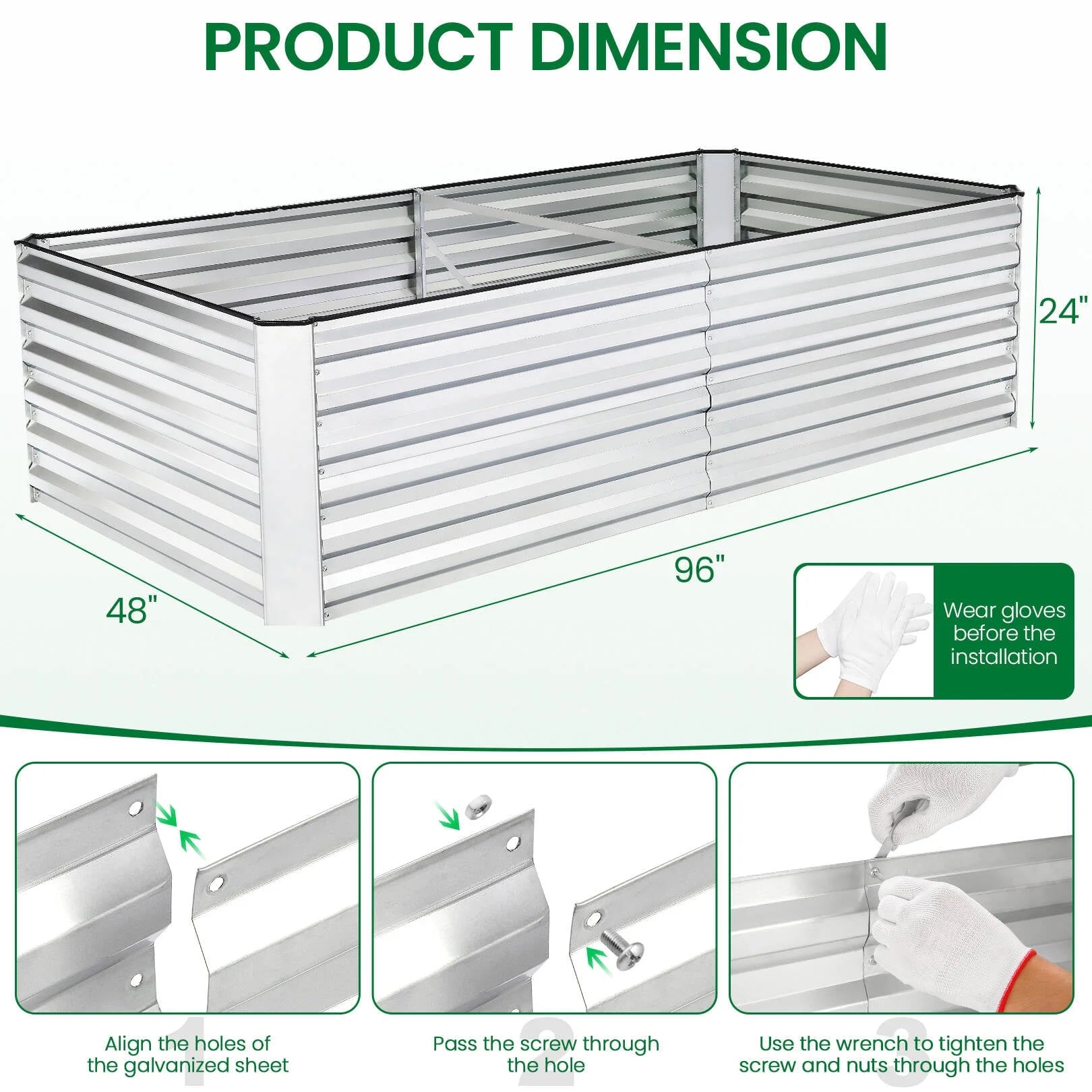 8X4X2Ft Galvanized Raised Garden Beds Large Metal Garden Beds Galvanized Steel Planter Boxes Outdoor for Vegetables Flowers Herbs