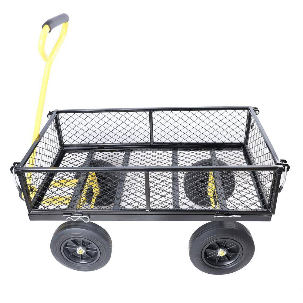 3.5 Cu. Ft. Metal Black Garden Cart with Solid Wheels