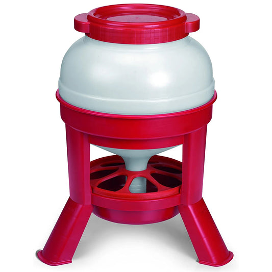 35 Pound Plastic Poultry Chicken Dome Feeder with Lid, Red