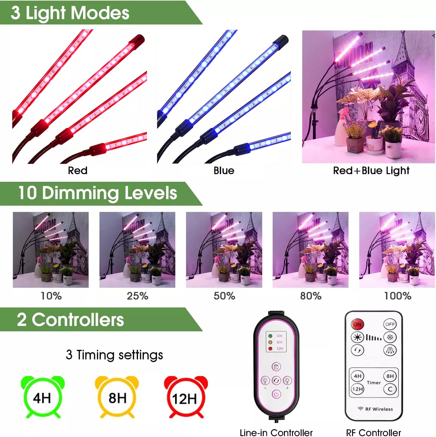 Remote Control 4 Heads LED Grow Light Plant Growing Lamp Light for Indoor Plants