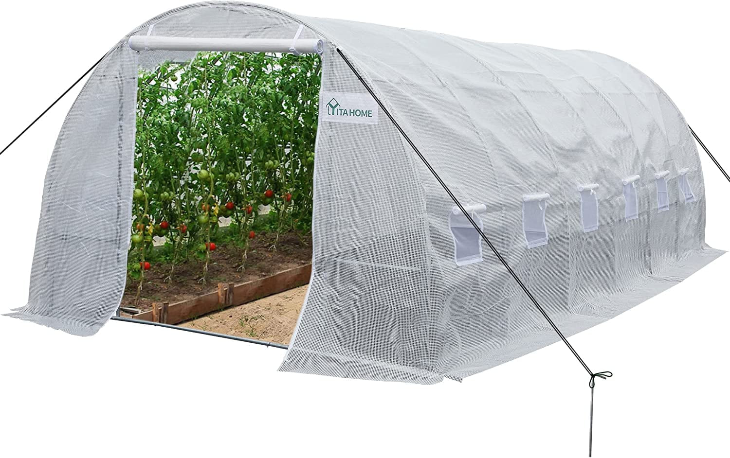 20'X10'X7' Heavy Duty Greenhouses Large Walk-In Greenhouse Tunnel Green Houses Outdoor Gardening Upgraded Galvanized Steel Stake Ropes Zipper Door 7 Crossbars Garden, White
