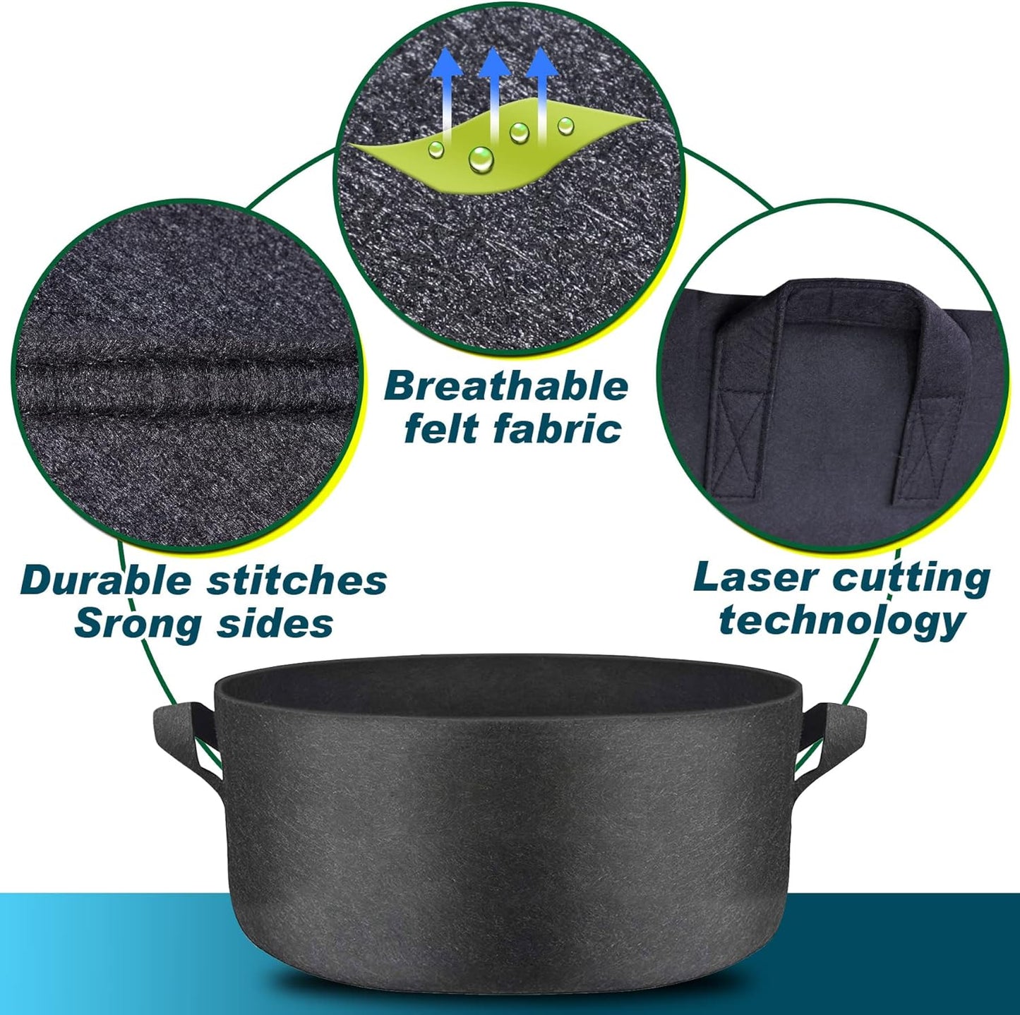 4-Pack 50-Gallon Plant Growing Pot Bags with Handles, Indoor/Outdoor Garden Fabric Grow Bags, Heavy Duty 300G Thickened Aeration Nonwoven Cloth