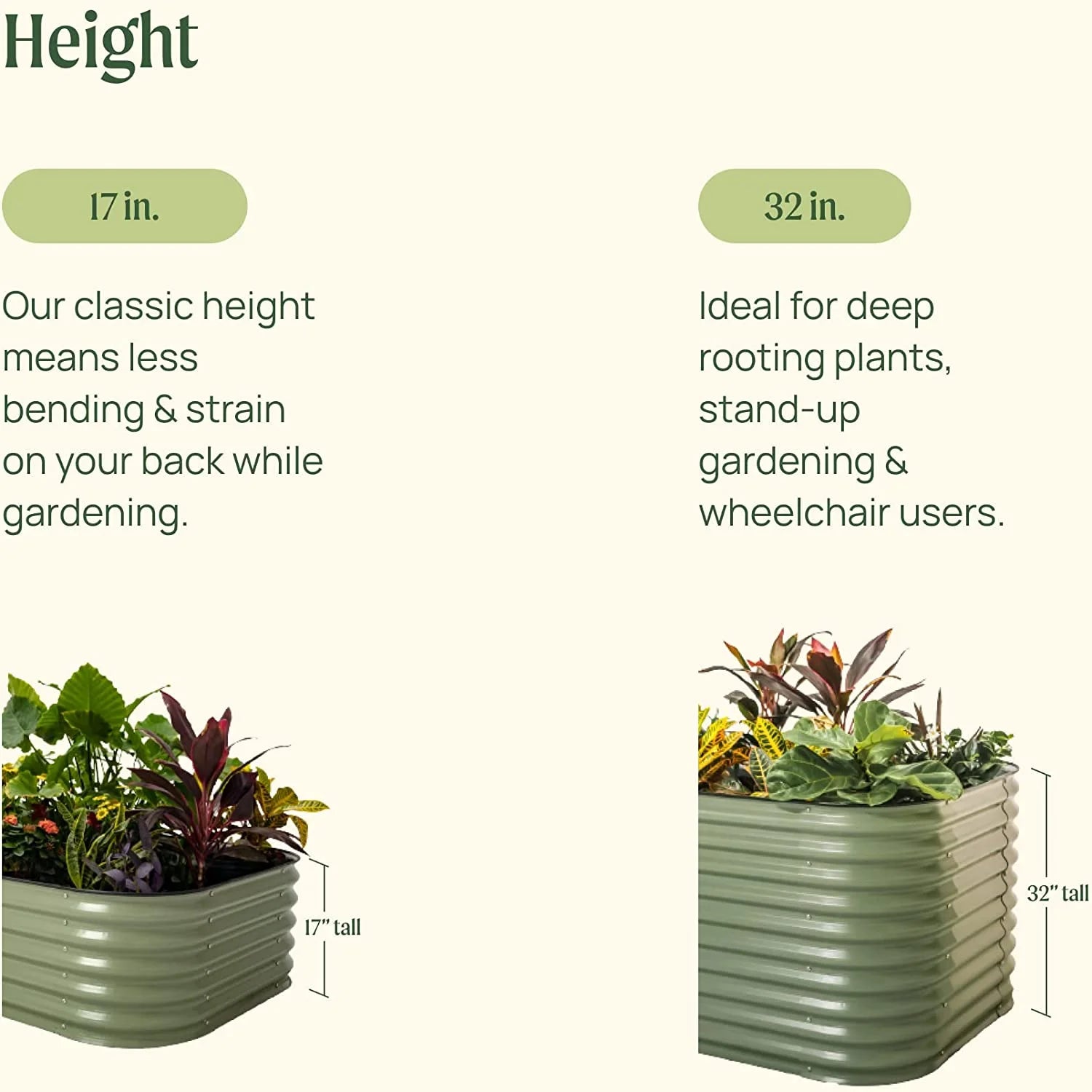 Raised Gardening Bed Kits 32" Extra Tall 6 in 1 3.5Ftx5Ft Modular Metal Planter Olive Green