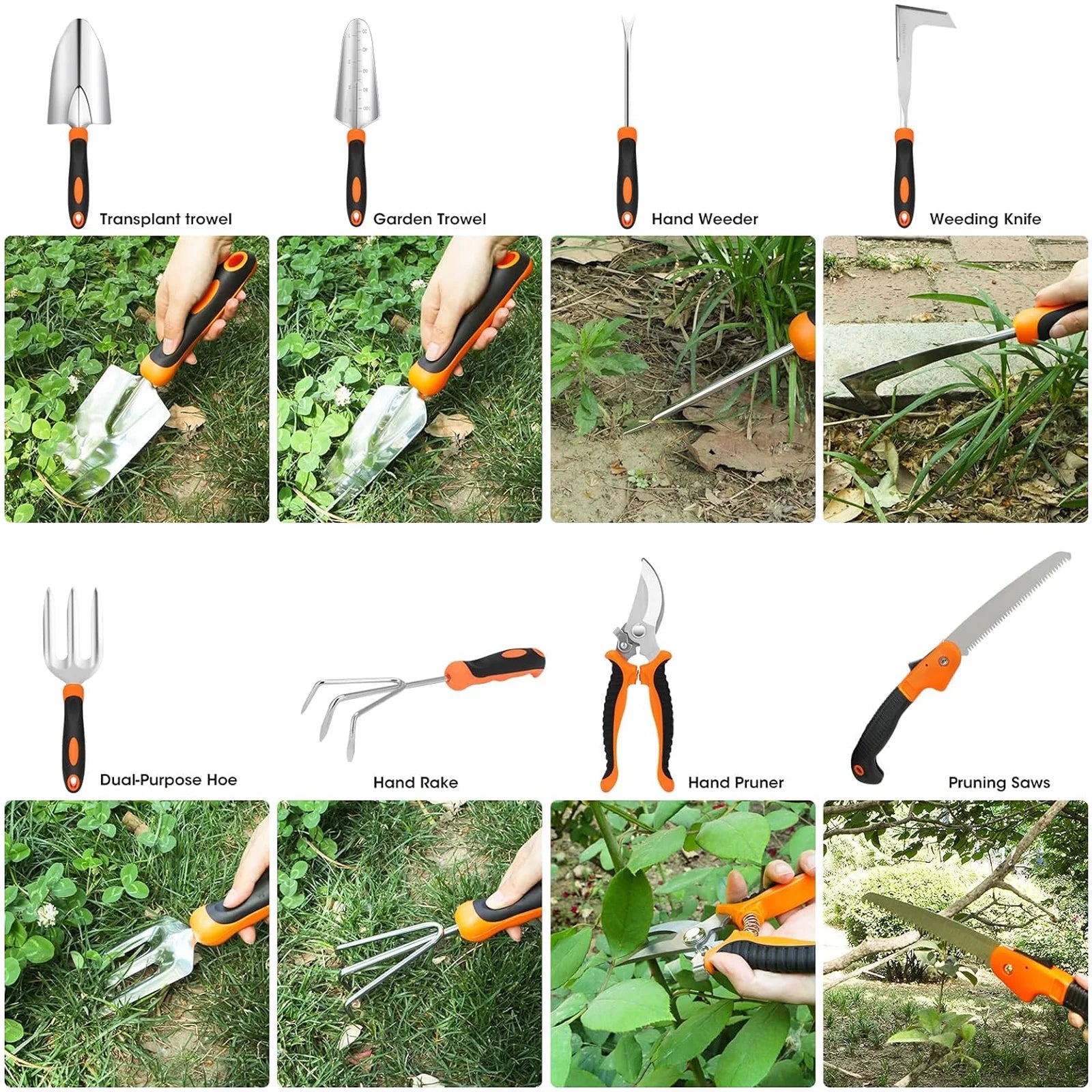 Gardening Tool Set, Heavy Duty 10-Piece Yard Tools with Non-Slip Handles, Gift Tote Bag Included