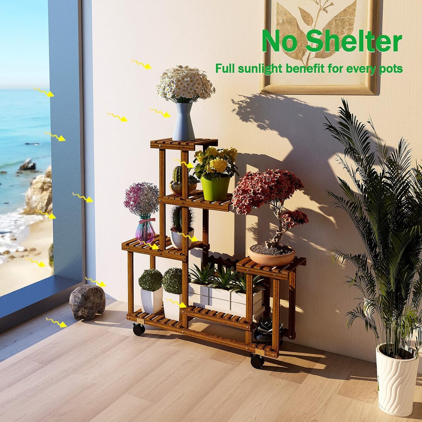 Wood Plant Stand ,Plant Stand Indoor , Outdoor 5 Tiered Large Plant Stand, Plant Shelf in Corner Living Room Balcony Terrace Wooden Plant Stand(12 Flowerpots)
