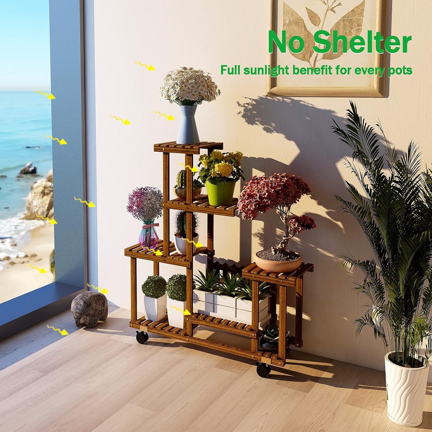 Wood Plant Stand ,Plant Stand Indoor , Outdoor 5 Tiered Large Plant Stand, Plant Shelf in Corner Living Room Balcony Terrace Wooden Plant Stand(12 Flowerpots)