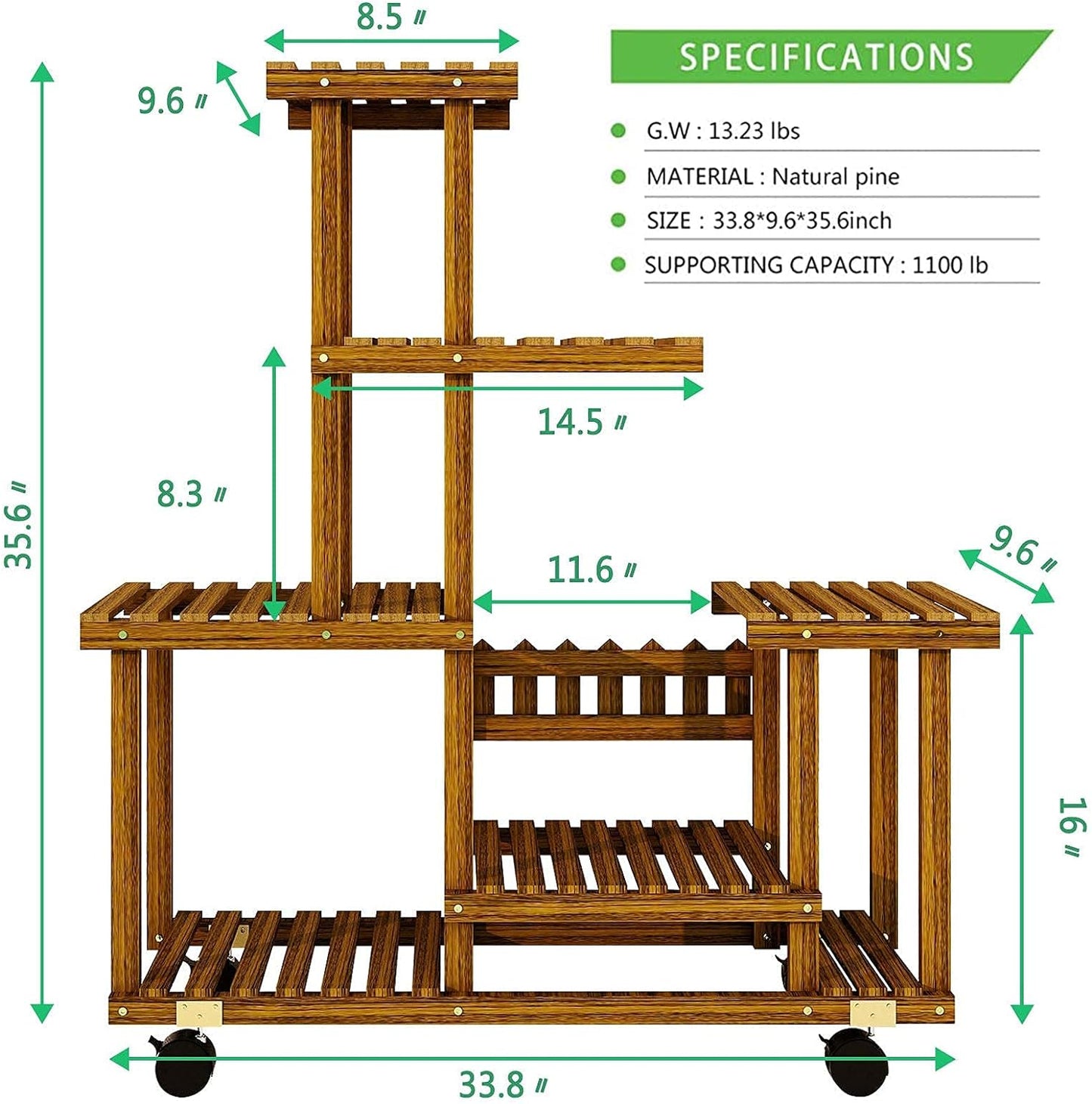 Wood Plant Stand ,Plant Stand Indoor , Outdoor 5 Tiered Large Plant Stand, Plant Shelf in Corner Living Room Balcony Terrace Wooden Plant Stand(12 Flowerpots)