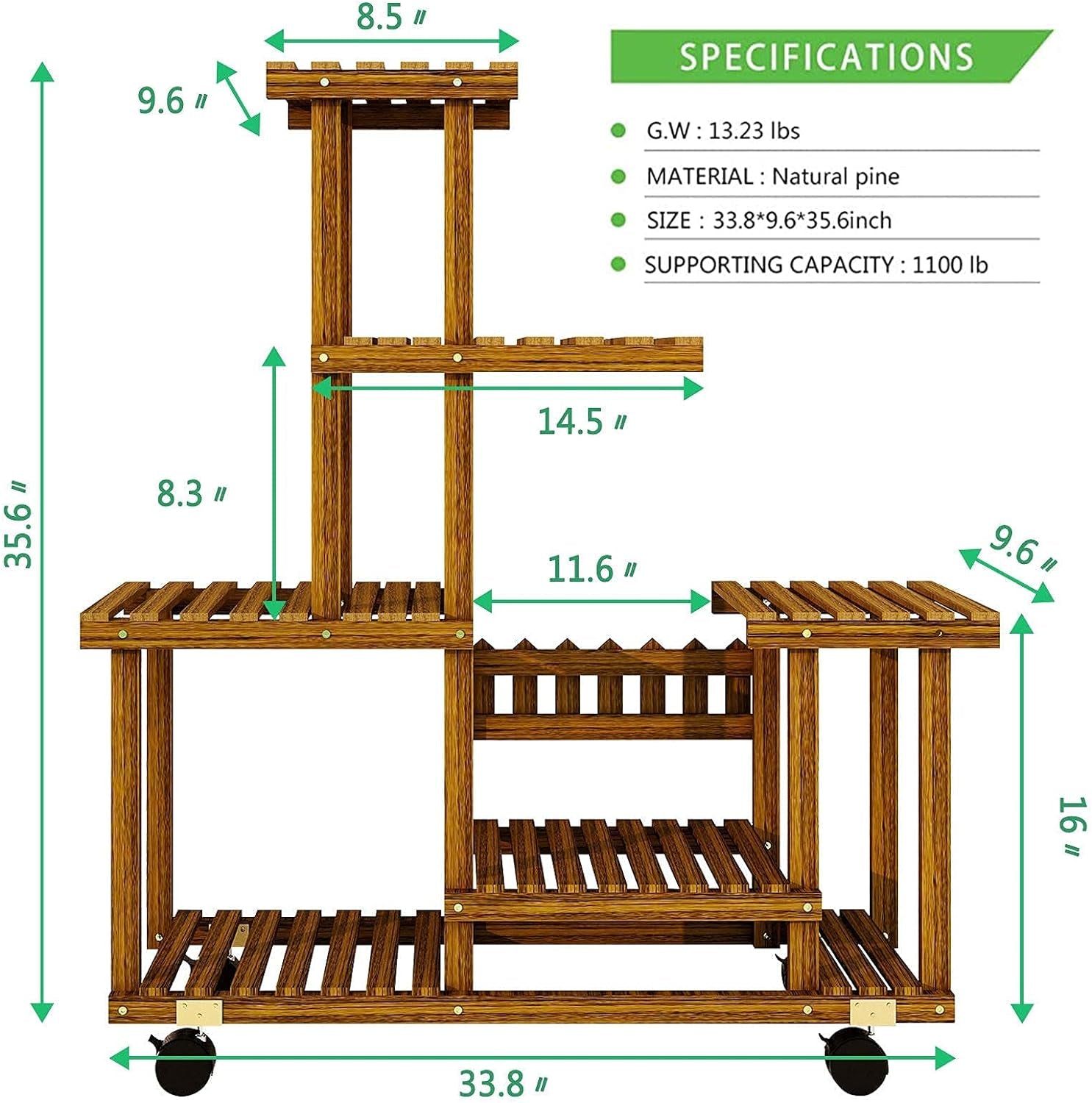 Wood Plant Stand ,Plant Stand Indoor , Outdoor 5 Tiered Large Plant Stand, Plant Shelf in Corner Living Room Balcony Terrace Wooden Plant Stand(12 Flowerpots)